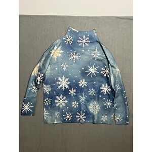 Women's XL Blue Snowflake Mock Neck Sweater Winter Holiday Pullover